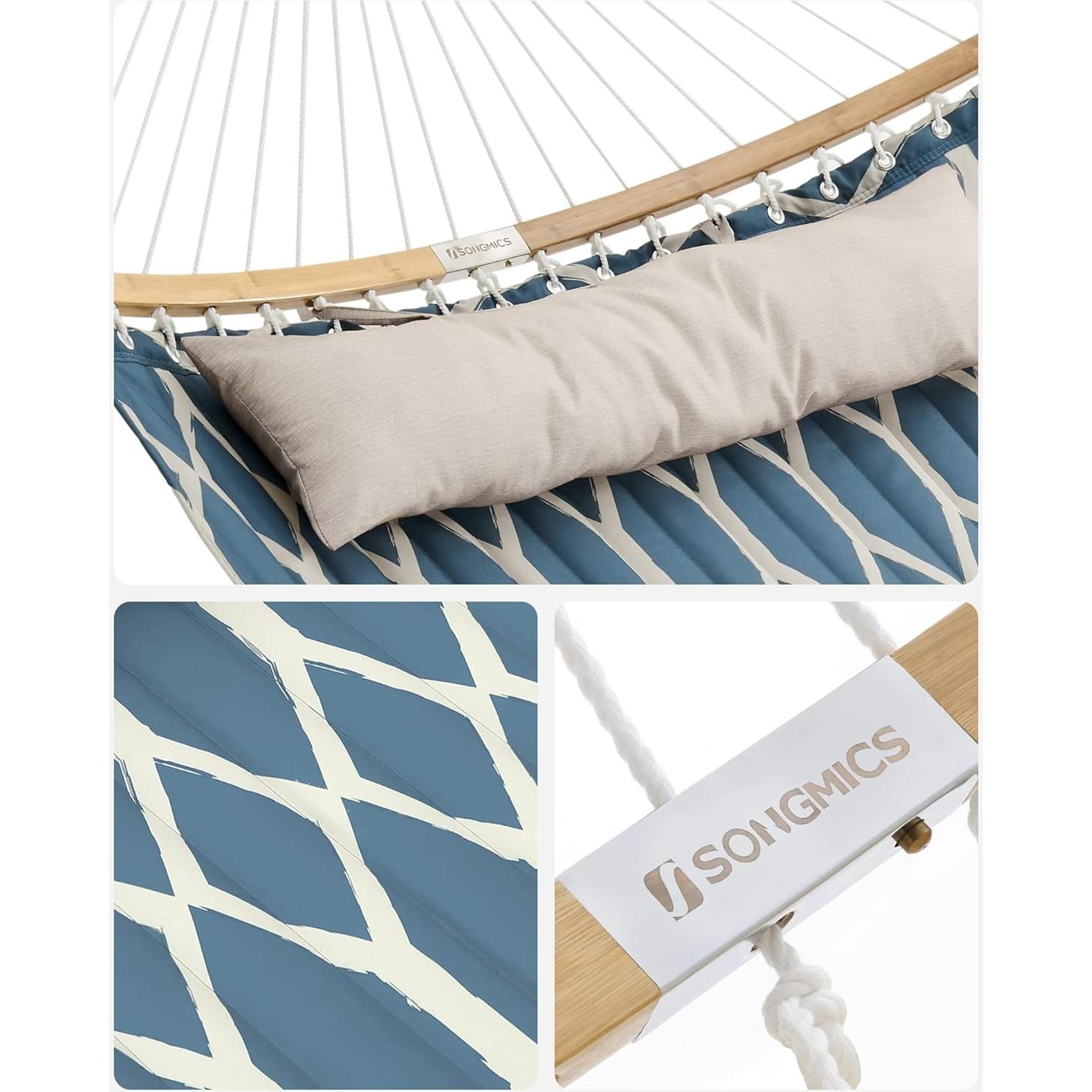 Hamaca Acolchada SONGMICS 200x140 cm, Soporta 225 kg, Azul y Beige