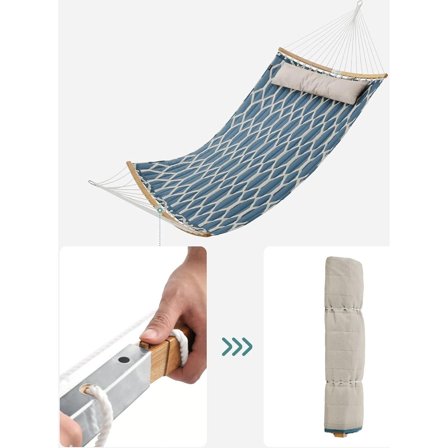 Hamaca Acolchada SONGMICS 200x140 cm, Soporta 225 kg, Azul y Beige