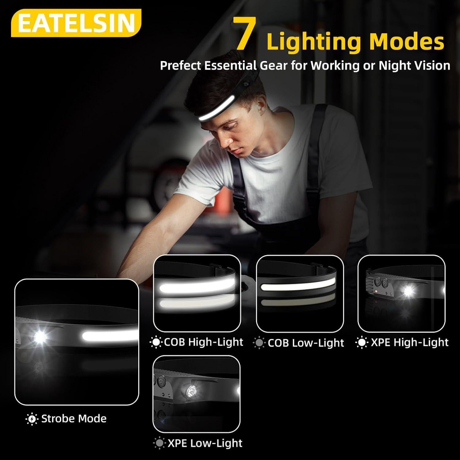 Linterna Frontal Recargable Eatelsin 4PCS 230° Luz LED