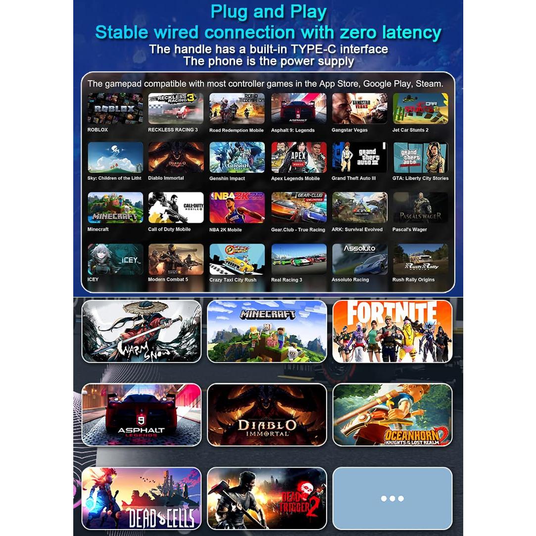 Controlador de Juegos ATUTEN para iPhone 15/16 y Android USB-C