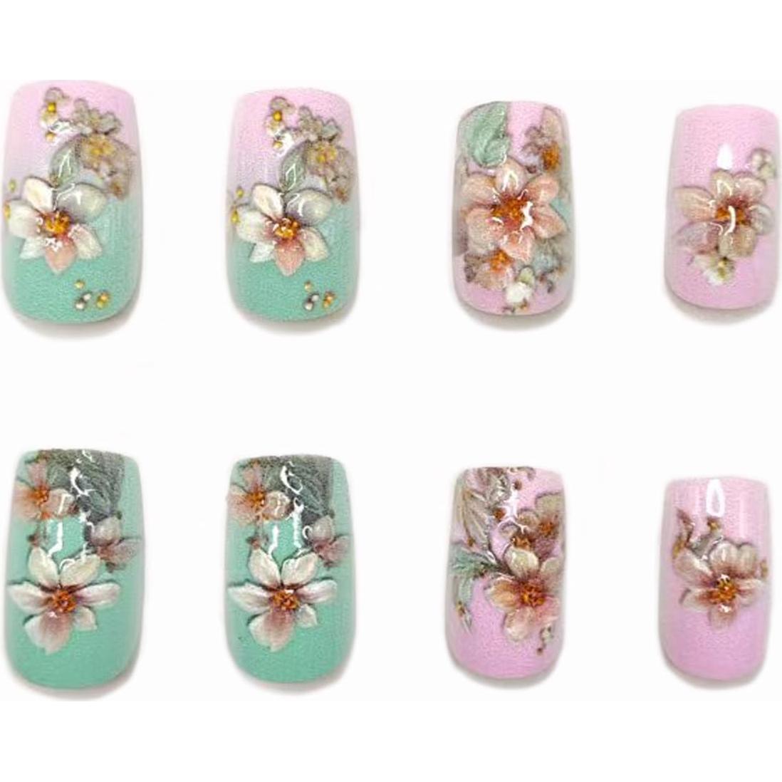 24 Uñas Postizas Cortas OCOUYVD Floral Rosa y Blanco