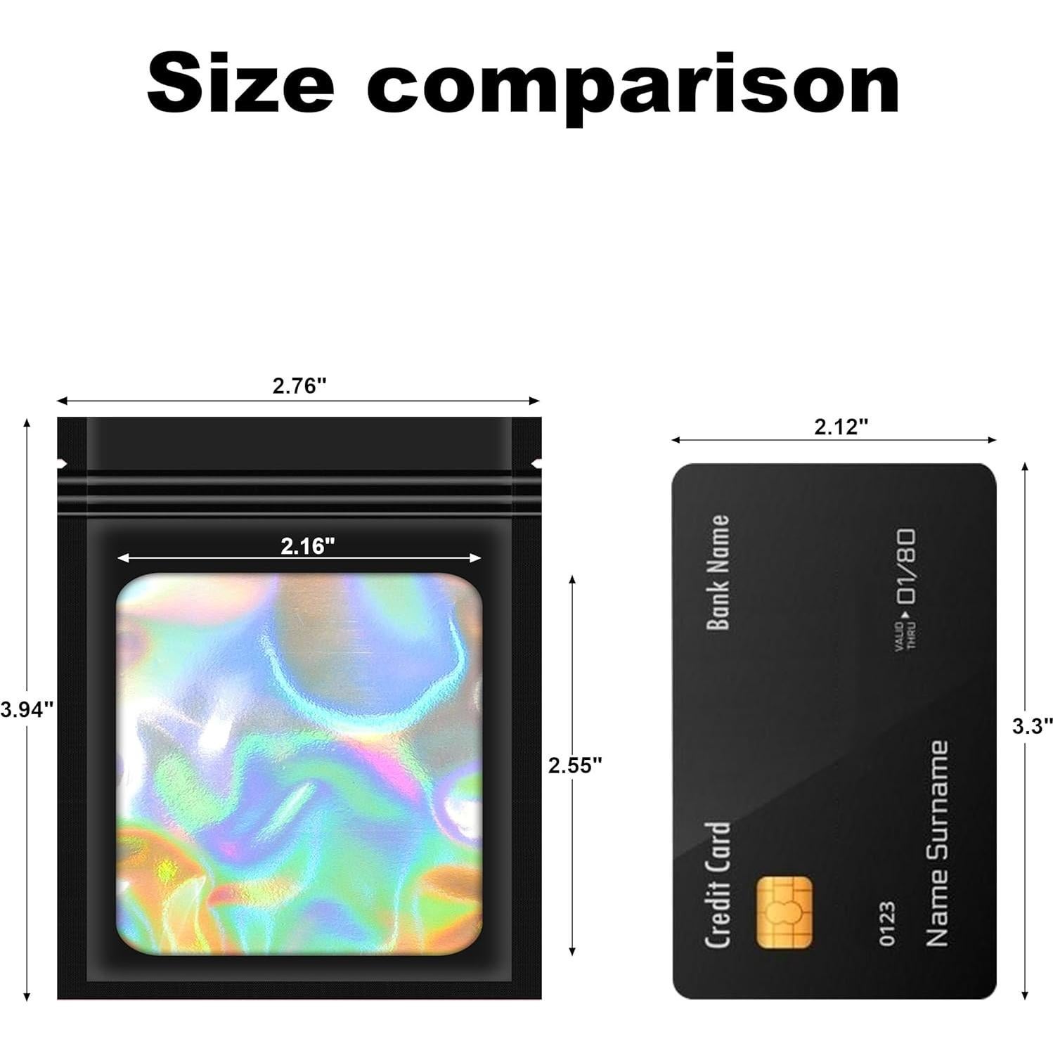 100 Bolsas Mylar Holográficas Reutilizables 7x10 cm Jedqlnye