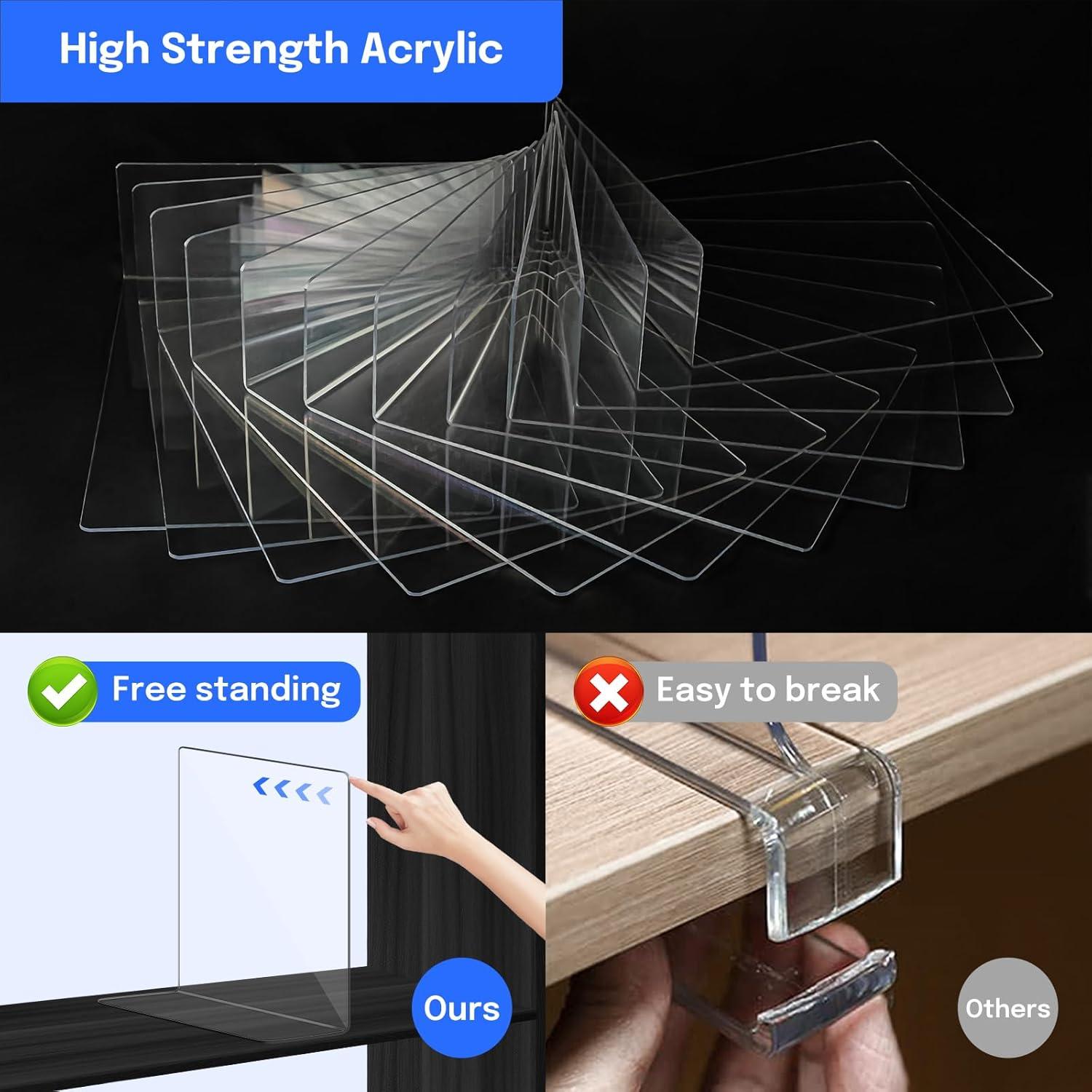 Divisores de Estante OKPOW 30.48 cm Acrílico Transparente - 12 Piezas