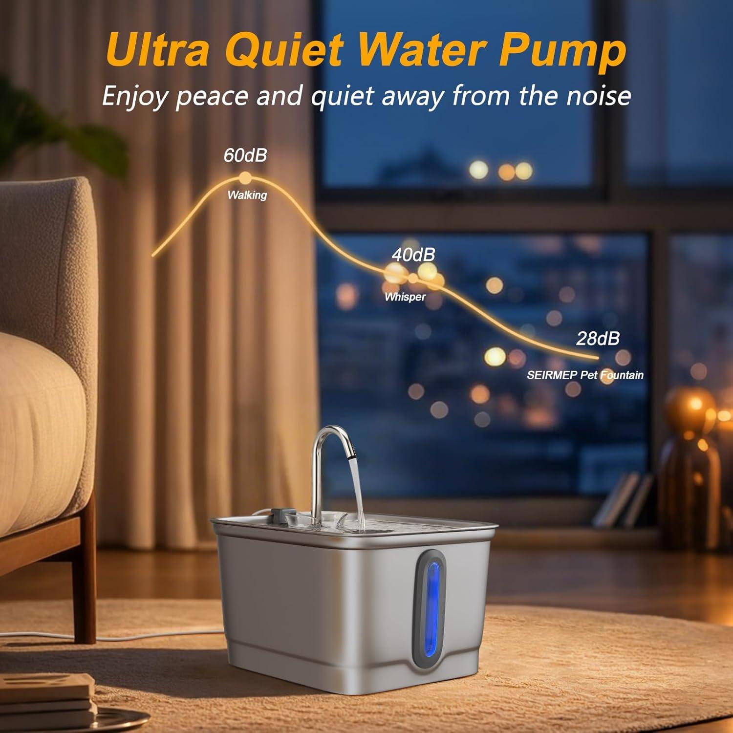 Fuente de Agua Automática para Gatos SEIRMEP 3L Acero Inoxidable