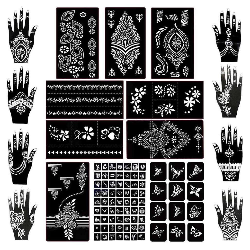 Kit de Plantillas de Tatuaje de Henna Koogel 18 Hojas 97 Patrones