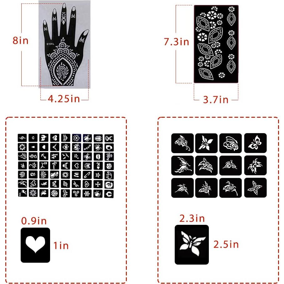 Kit de Plantillas de Tatuaje de Henna Koogel 18 Hojas 97 Patrones