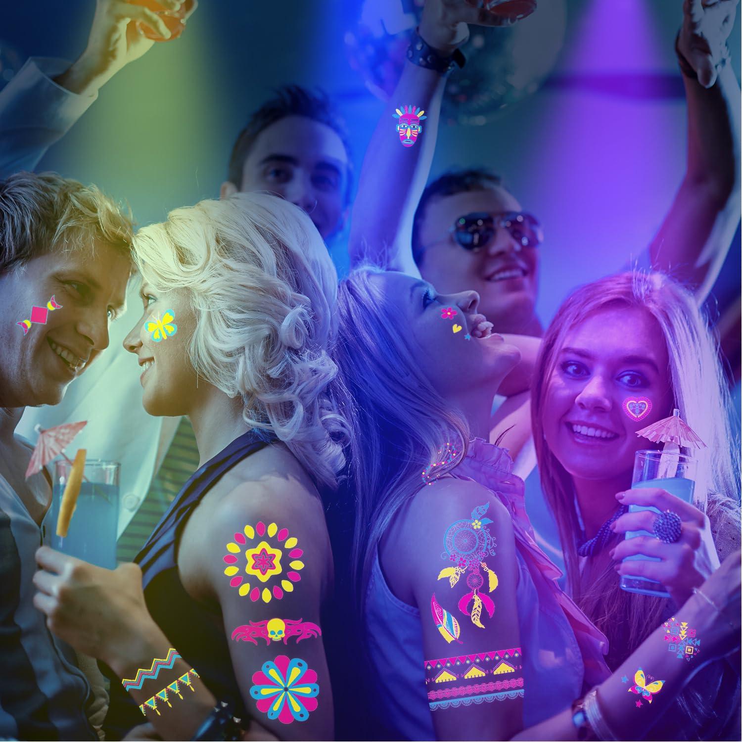 Tatuajes Temporales Brillantes AIRNOGO 170 PCS UV Neón