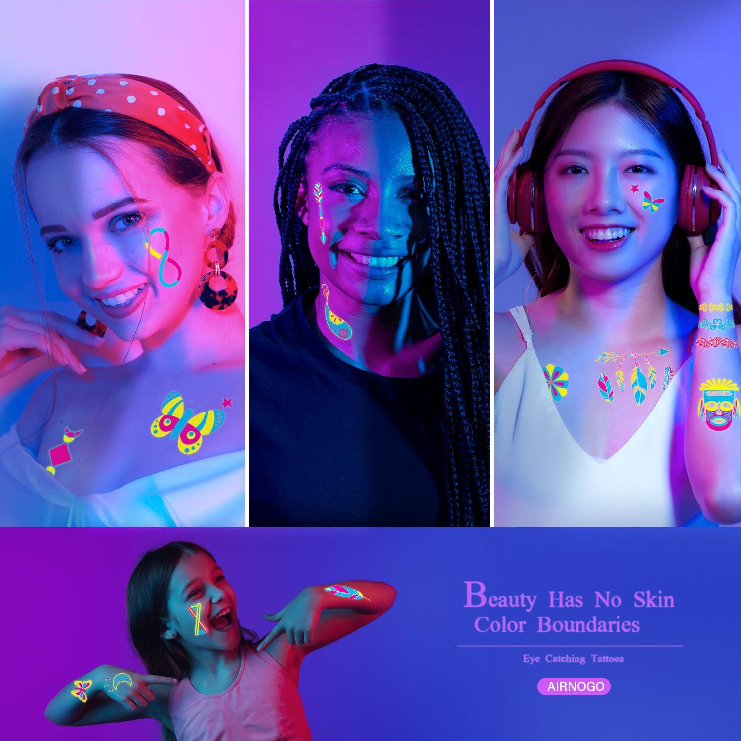 Tatuajes Temporales Brillantes AIRNOGO 170 PCS UV Neón