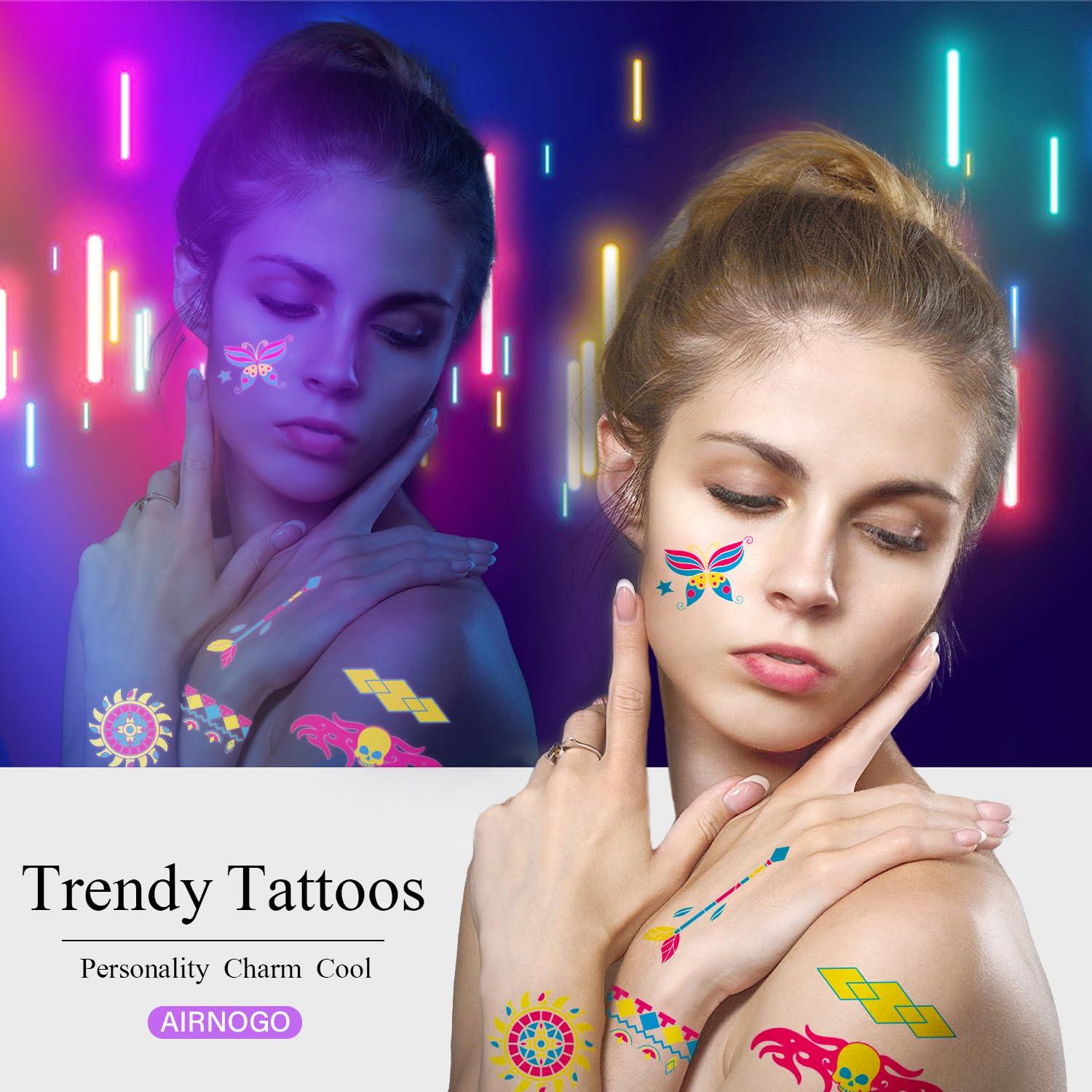 Tatuajes Temporales Brillantes AIRNOGO 170 PCS UV Neón