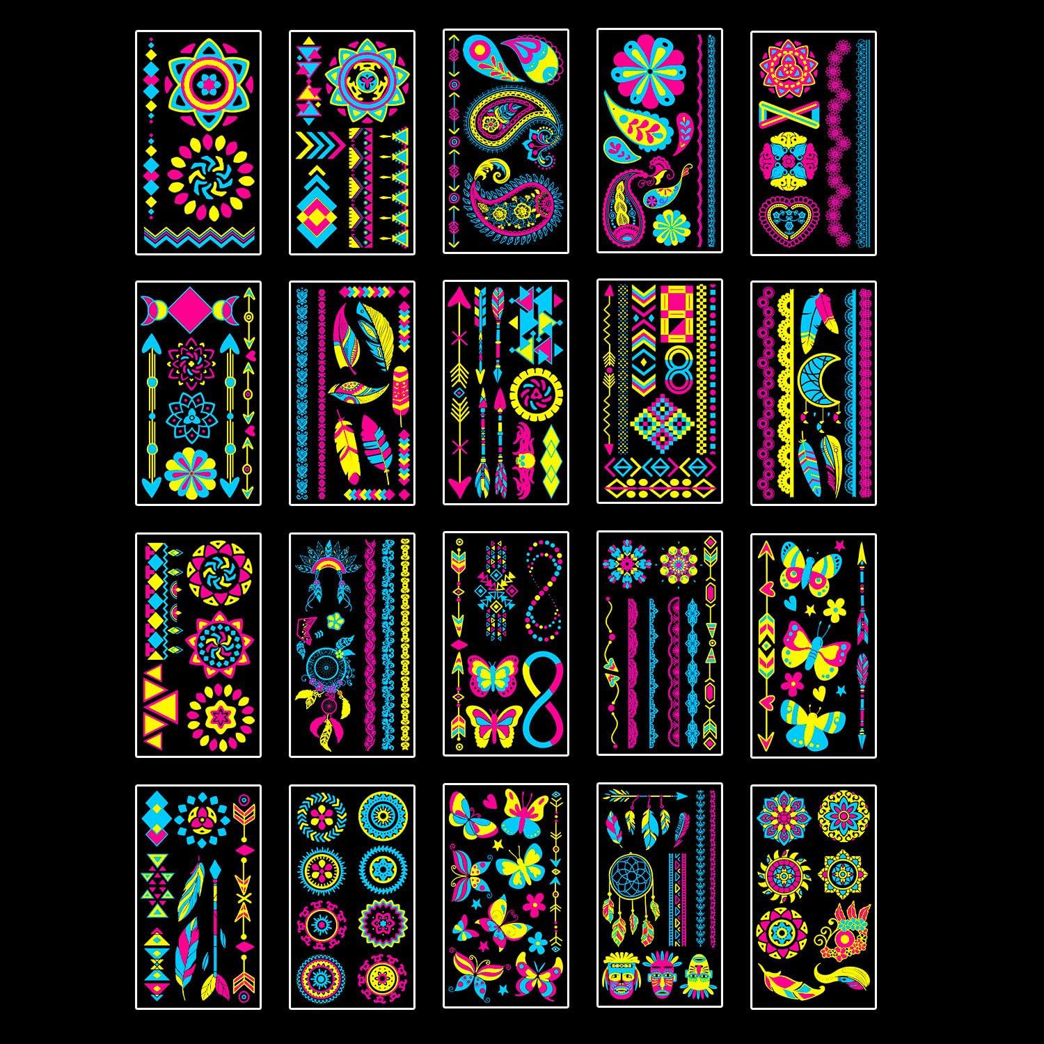 Tatuajes Temporales Brillantes AIRNOGO 170 PCS UV Neón