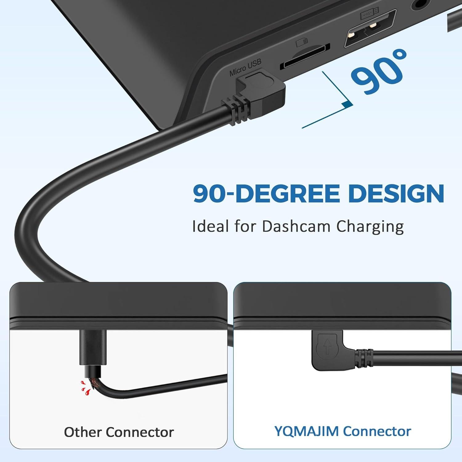 Cable de Alimentación Micro USB 3.5mm para Dash Cam YQMAJIM 0.91m