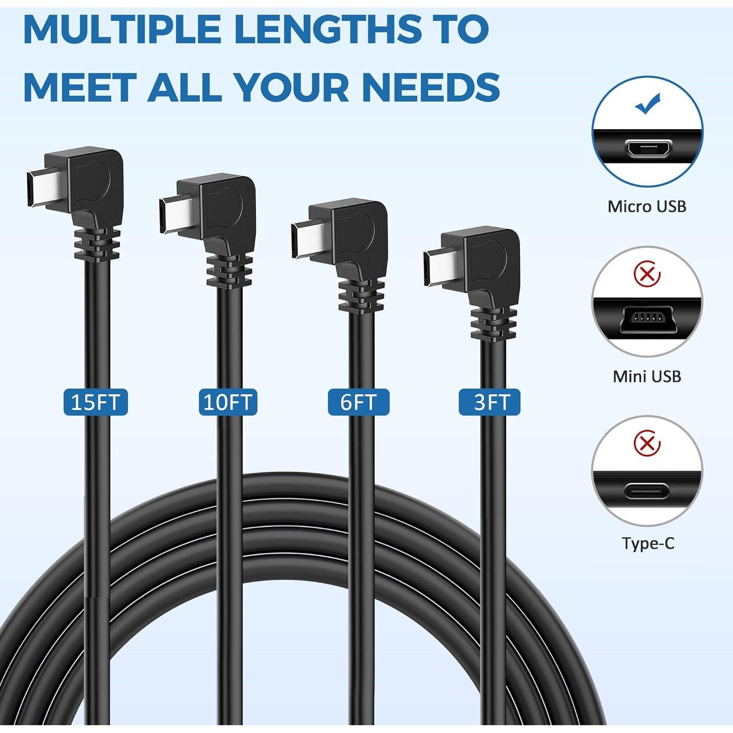 Cable de Alimentación Micro USB 3.5mm para Dash Cam YQMAJIM 0.91m