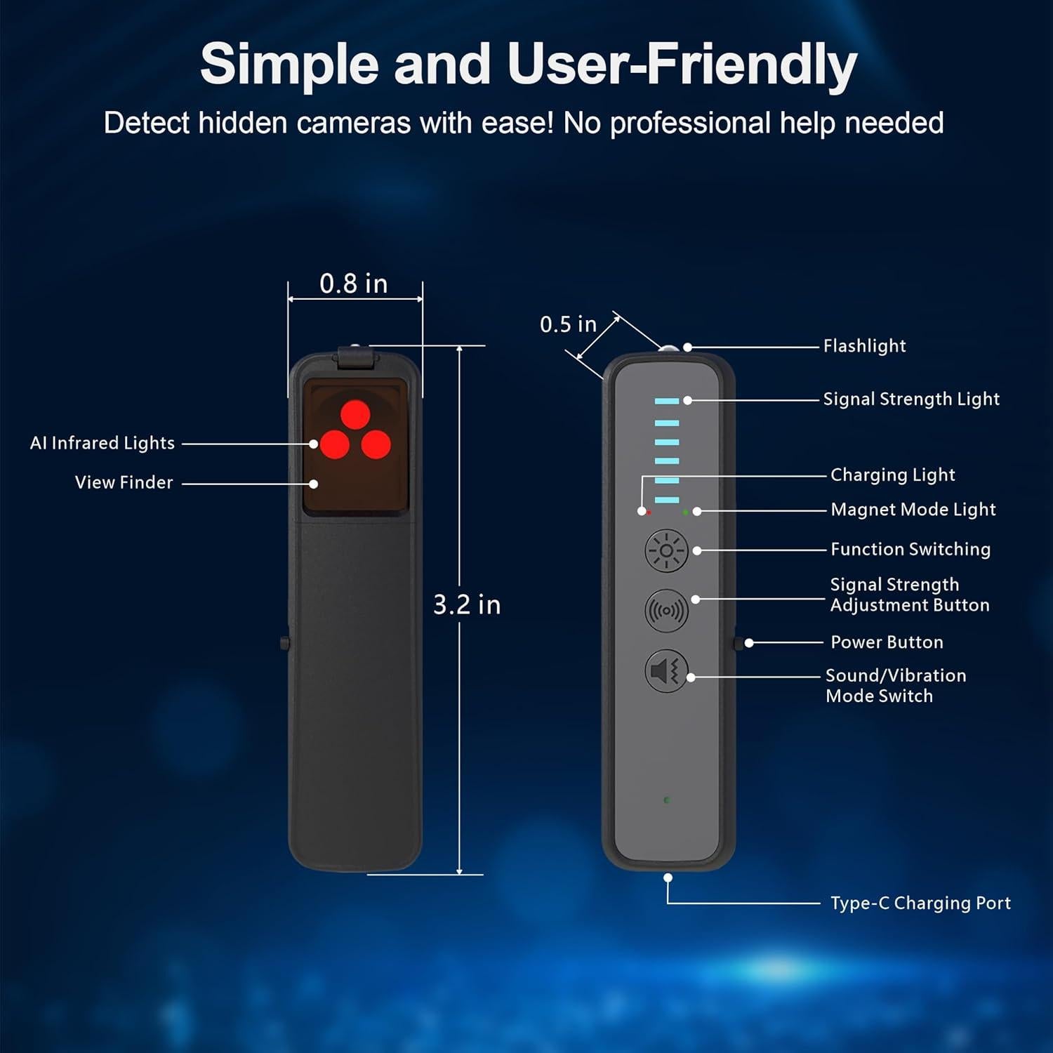 Detector de Cámaras Ocultas ZHENHAN S600 - Portátil, 10m, 30h