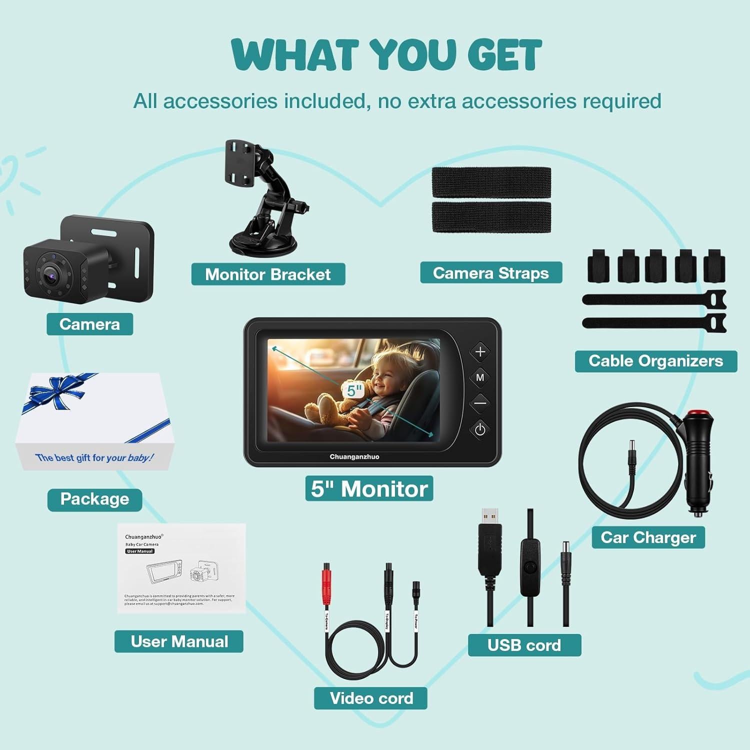 Cámara de Auto para Bebés Chuanganzhuo S100U 5" AHD 1080P