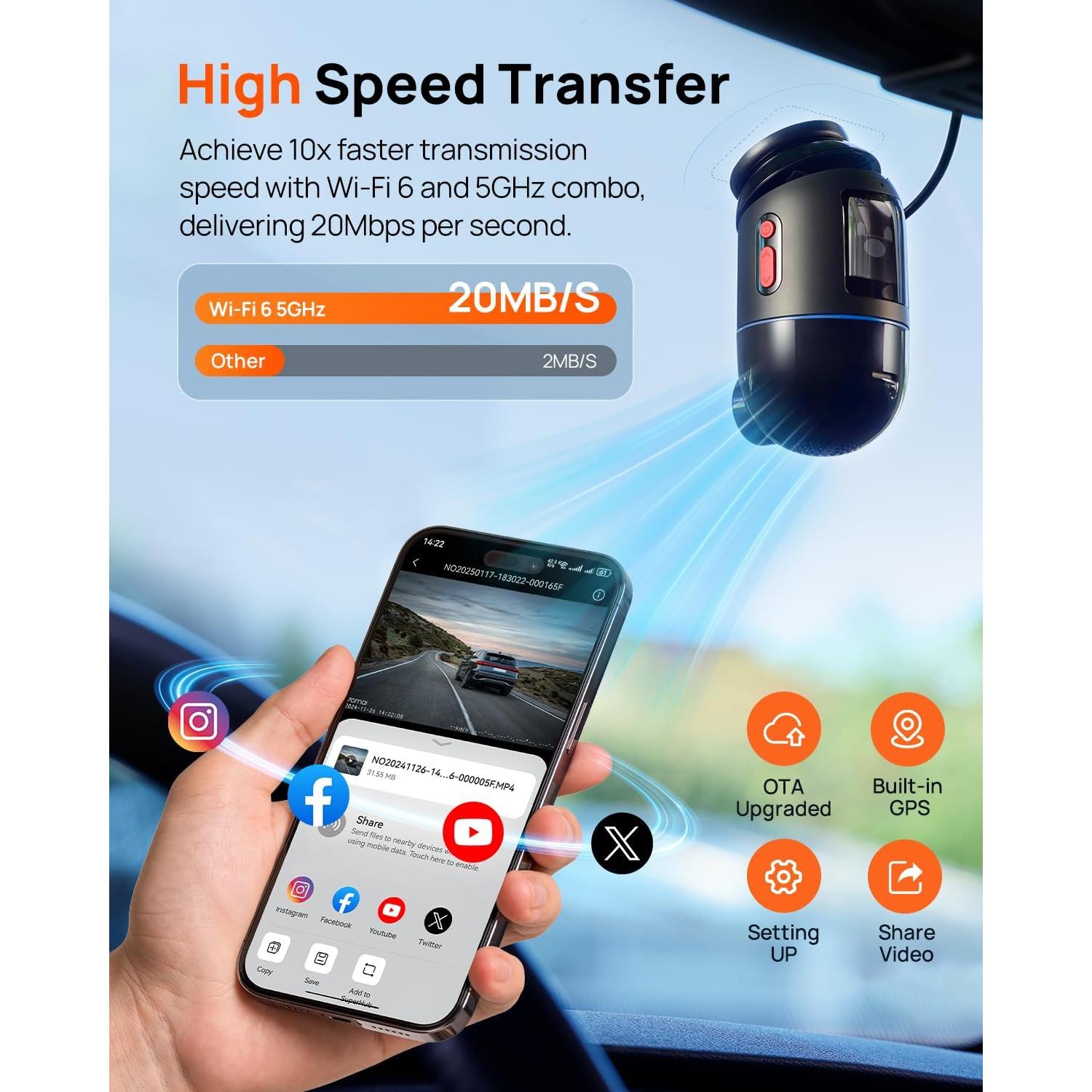 Cámara de tablero 70mai X800 4K delantera y trasera con AI