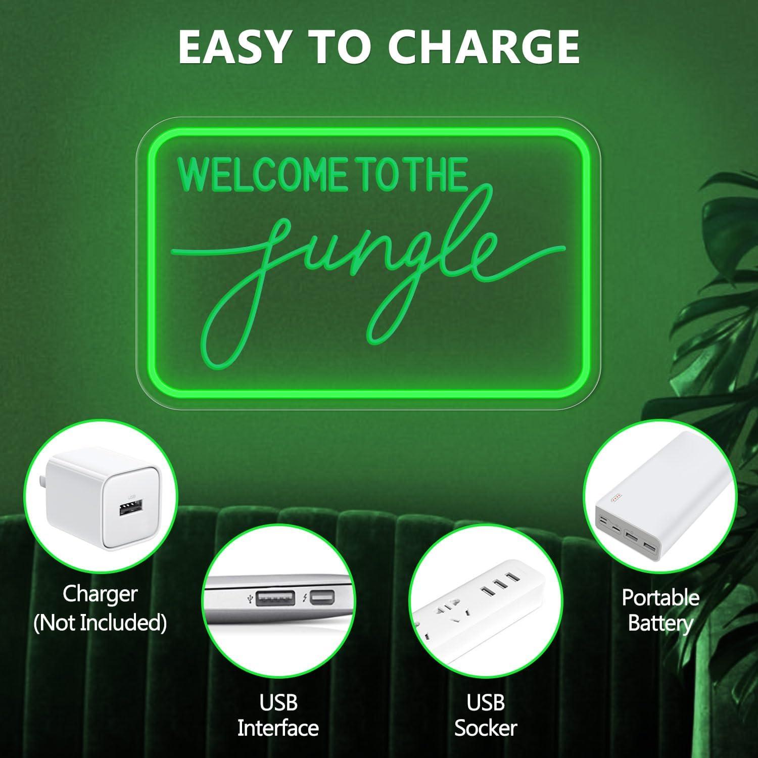 Letrero de Neón LED Bienvenido a la Selva 40.6x25.4cm