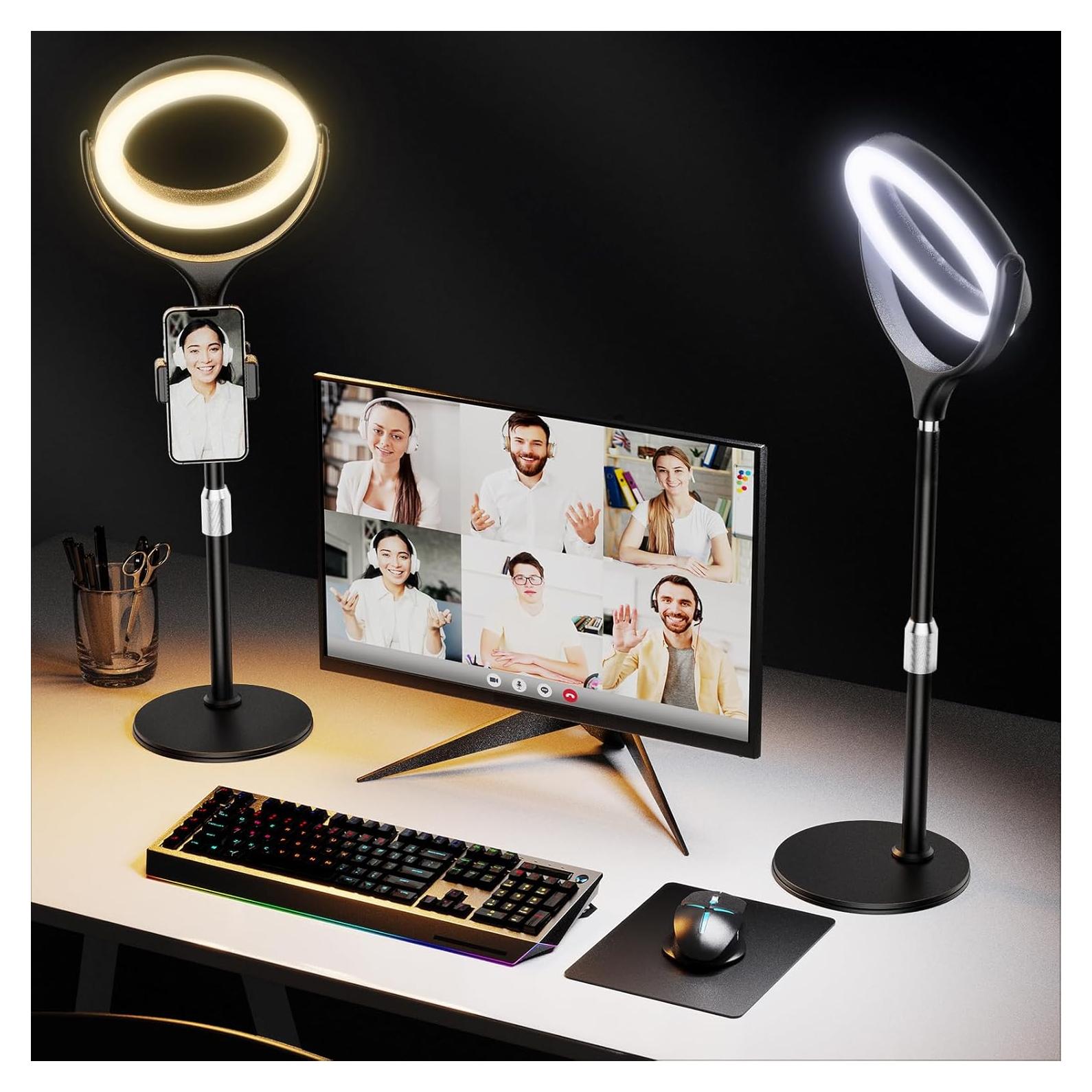 Luz de Anillo Evershop 7" Ajustable para Escritorio con Soporte