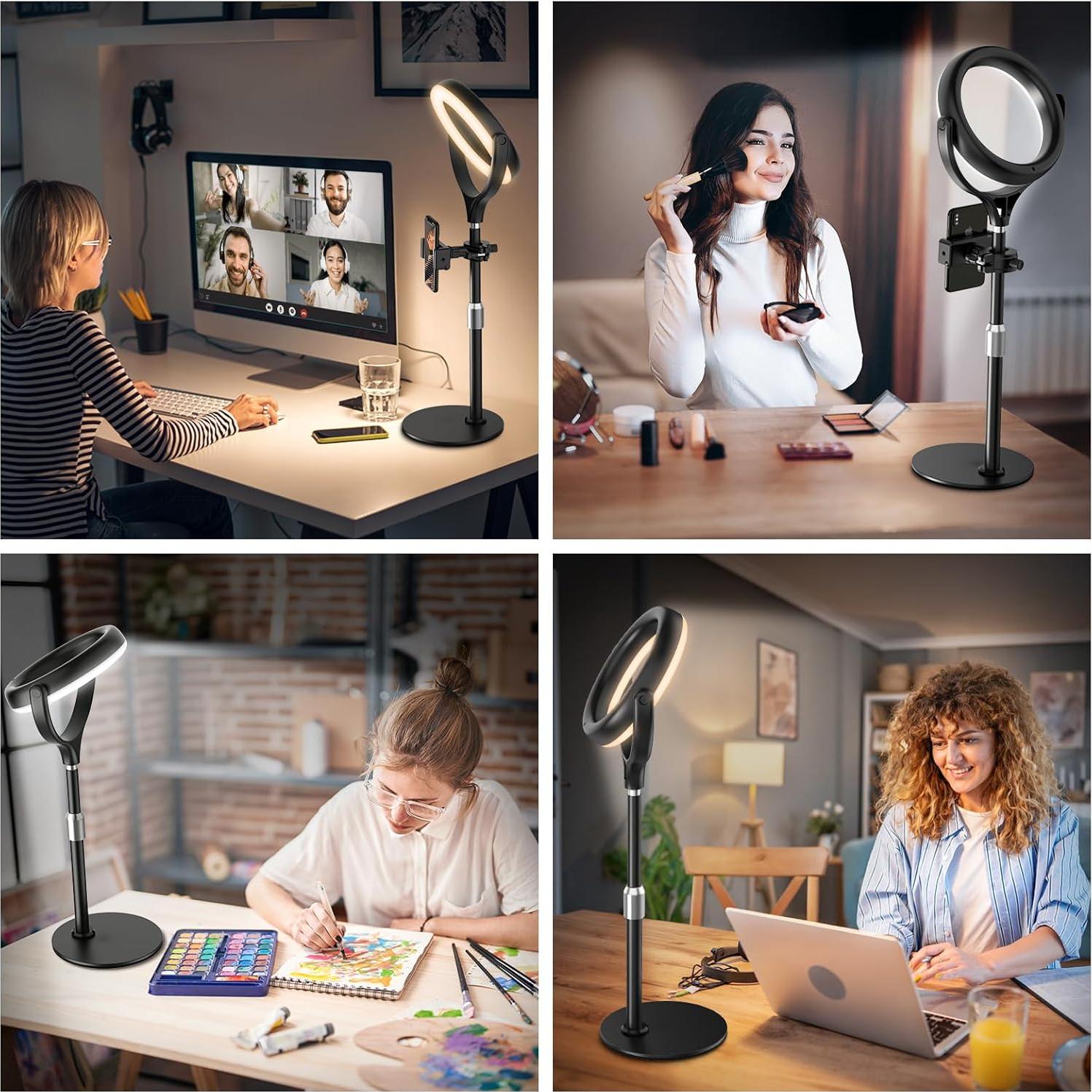 Luz de Anillo Evershop 7" Ajustable para Escritorio con Soporte