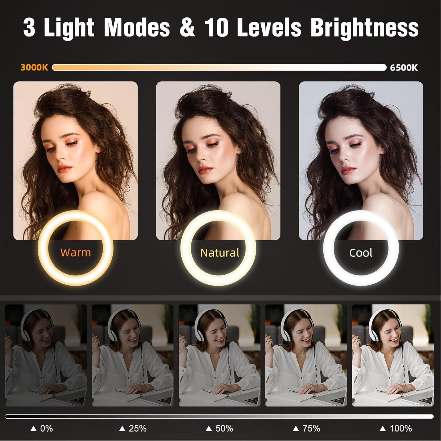 Luz de Anillo Evershop 7" Ajustable para Escritorio con Soporte