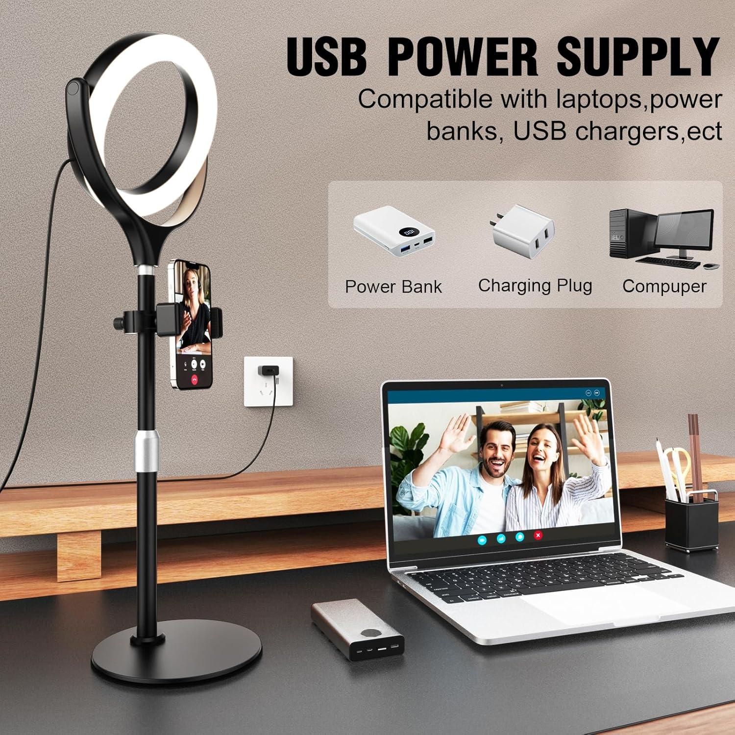 Luz de Anillo Evershop 7" Ajustable para Escritorio con Soporte