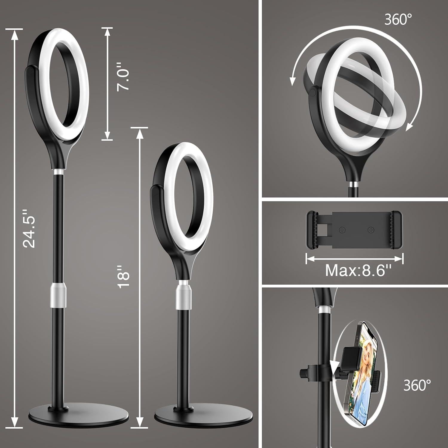 Luz de Anillo Evershop 7" Ajustable para Escritorio con Soporte