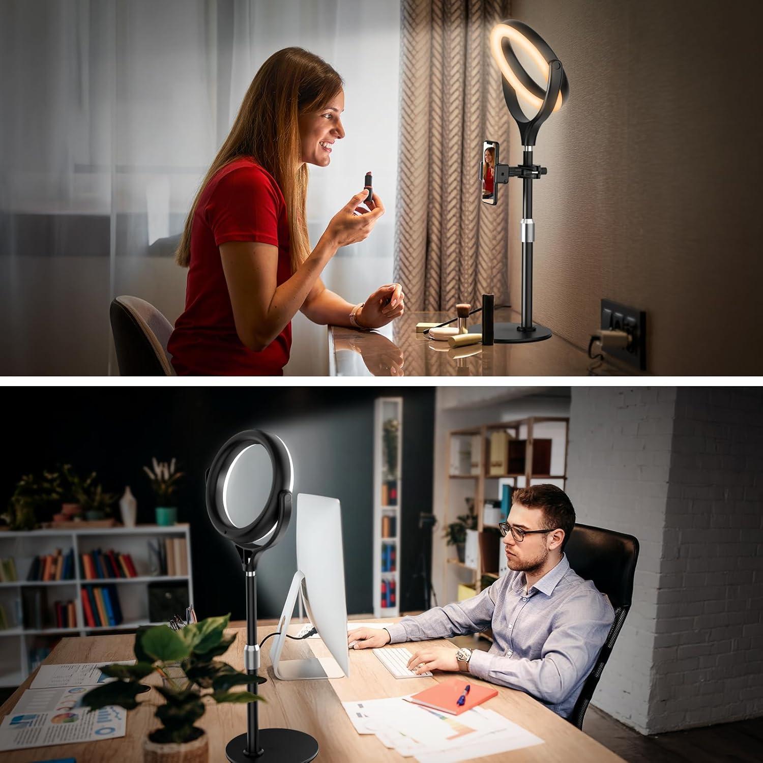 Luz de Anillo Evershop 7" Ajustable para Escritorio con Soporte