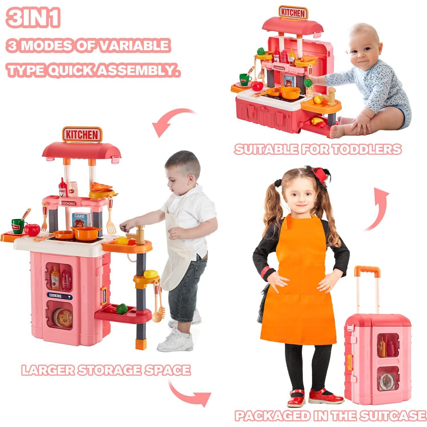 Cocina de Jugar 3 en 1 GEIYATOI con 50 Accesorios