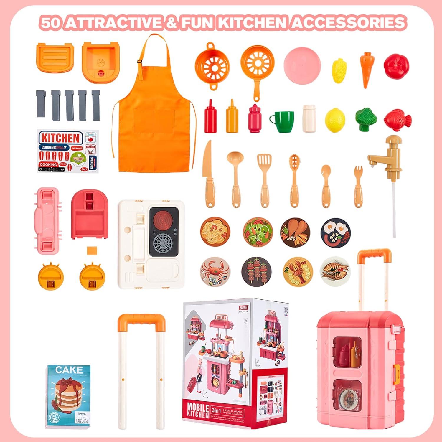 Cocina de Jugar 3 en 1 GEIYATOI con 50 Accesorios