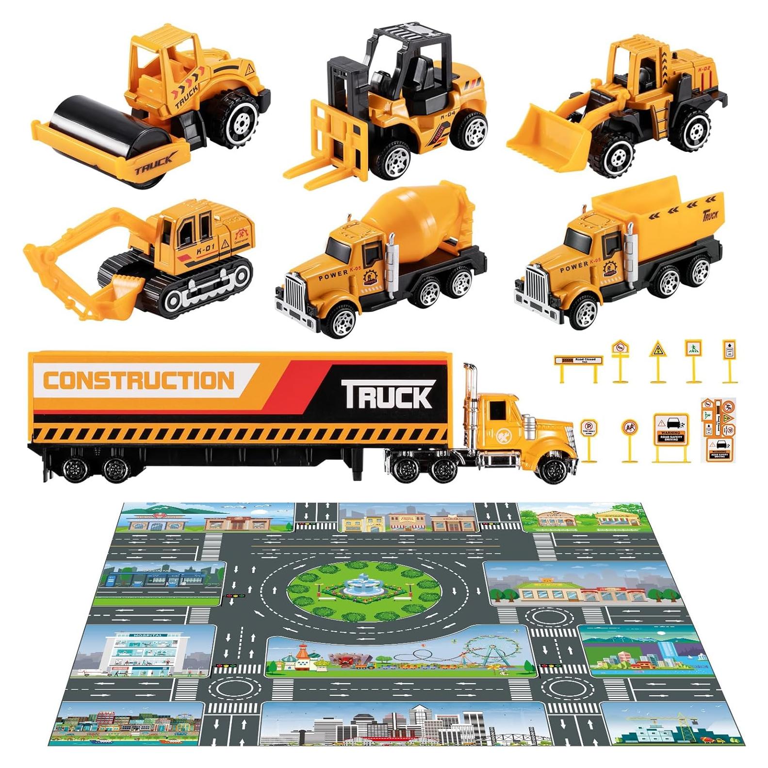 Juego de Vehículos de Construcción TEMI con Alfombrilla 33x22.9cm