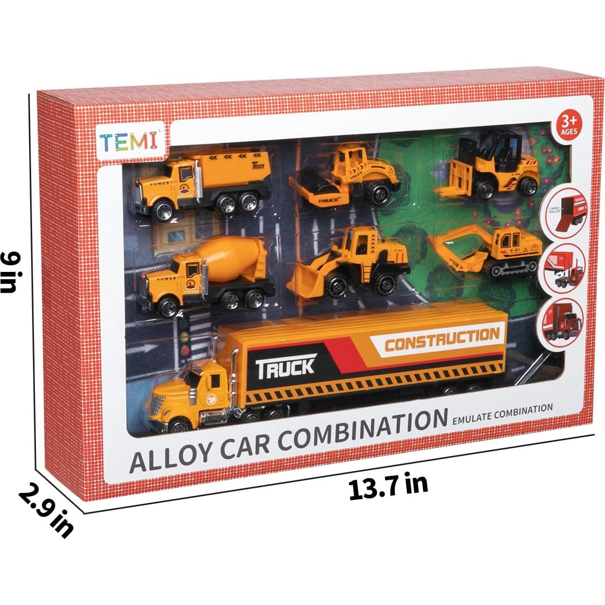Juego de Vehículos de Construcción TEMI con Alfombrilla 33x22.9cm