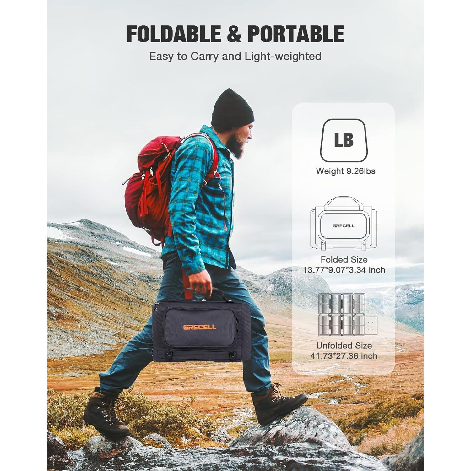 Panel Solar Plegable GRECELL 80W USB-C Impermeable