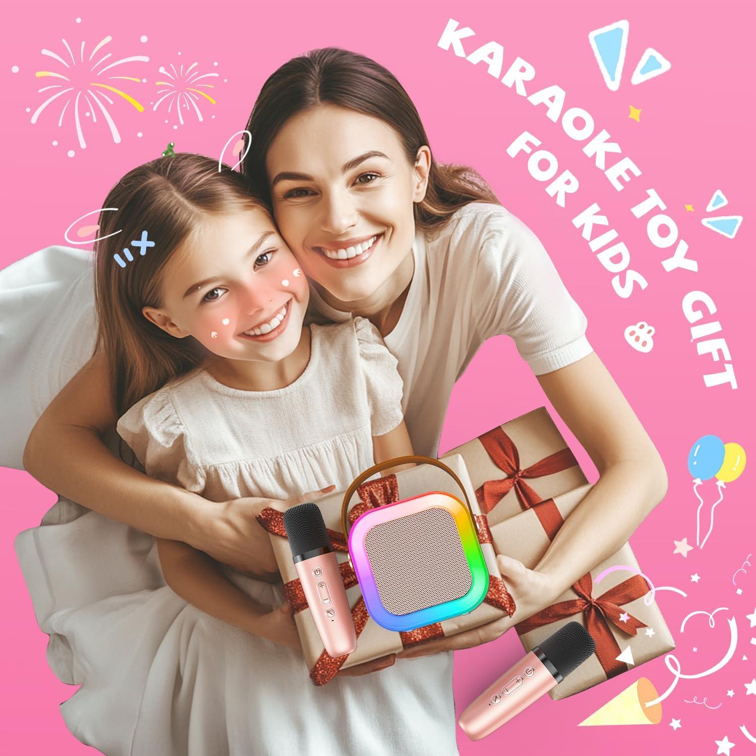 Mini Máquina de Karaoke CscyyAmz Oro Rosa 2 Micrófonos Inalámbricos