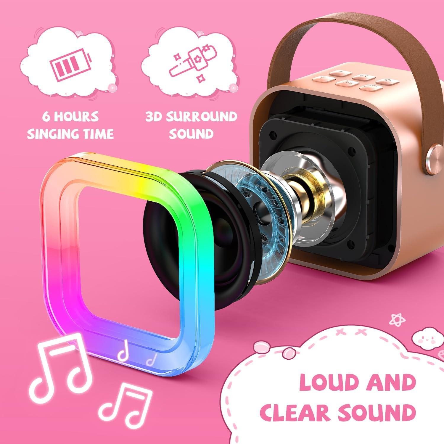 Mini Máquina de Karaoke CscyyAmz Oro Rosa 2 Micrófonos Inalámbricos