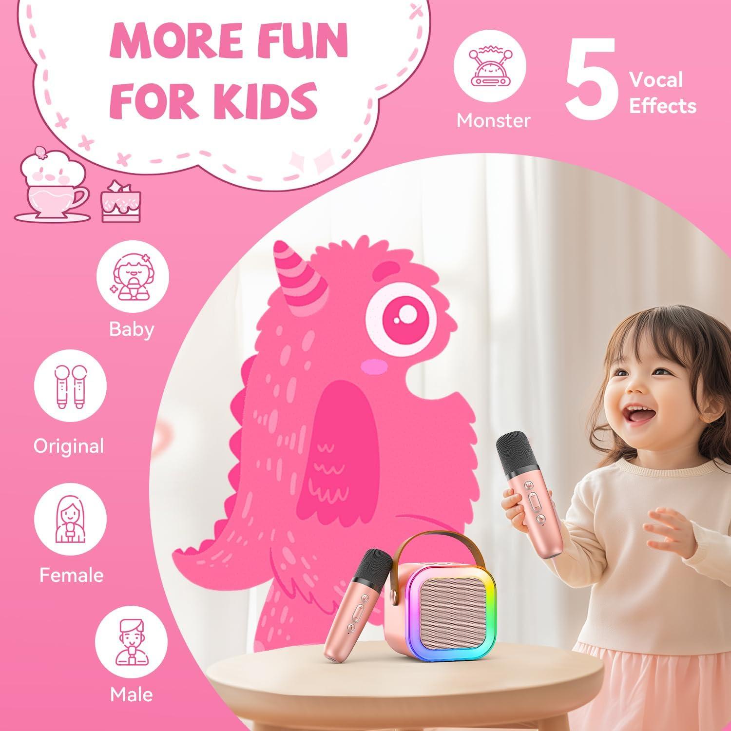 Mini Máquina de Karaoke CscyyAmz Oro Rosa 2 Micrófonos Inalámbricos
