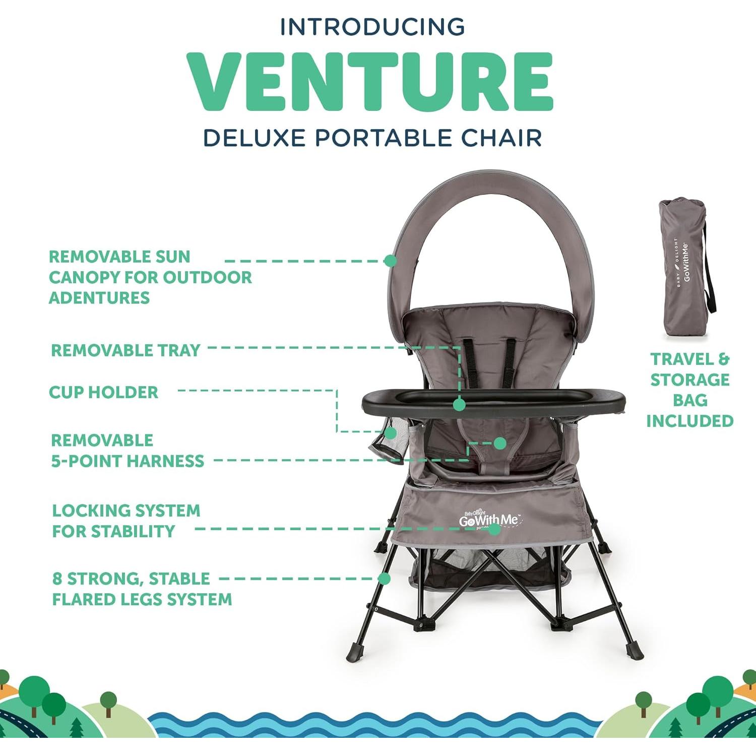 Silla Portátil Baby Delight Venture Gris con Capota Solar