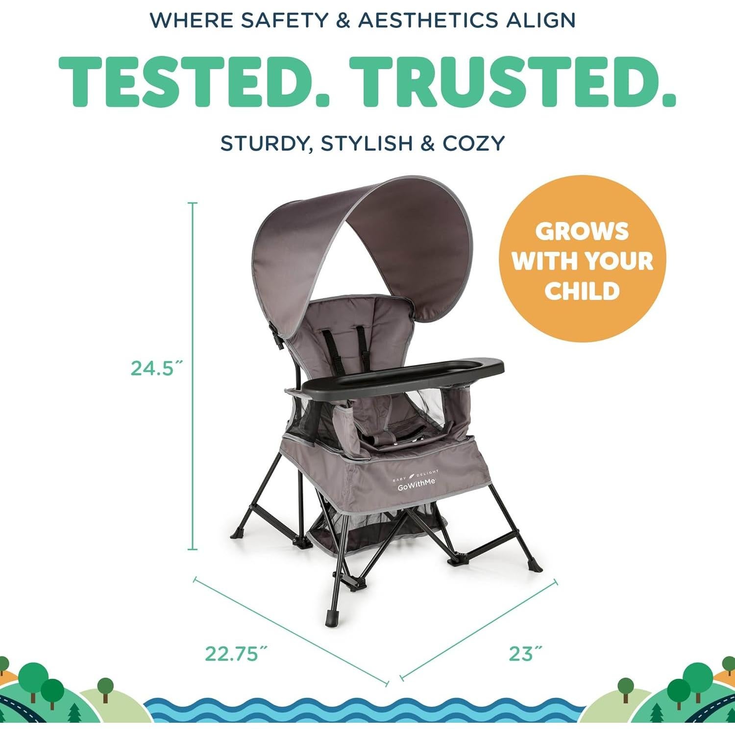 Silla Portátil Baby Delight Venture Gris con Capota Solar