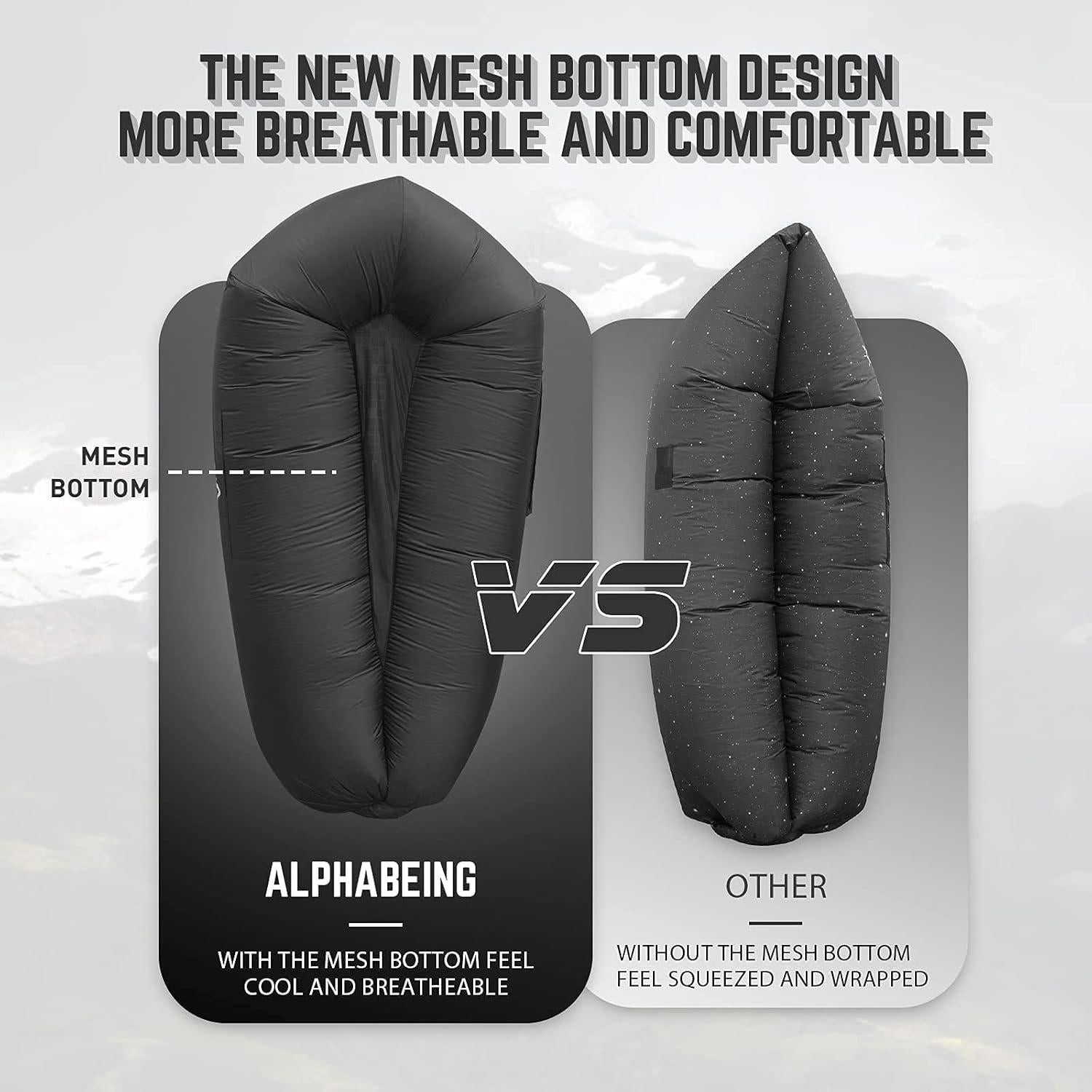 Sofá Inflable AlphaBeing con Fondo de Malla Ergonómica - Negro