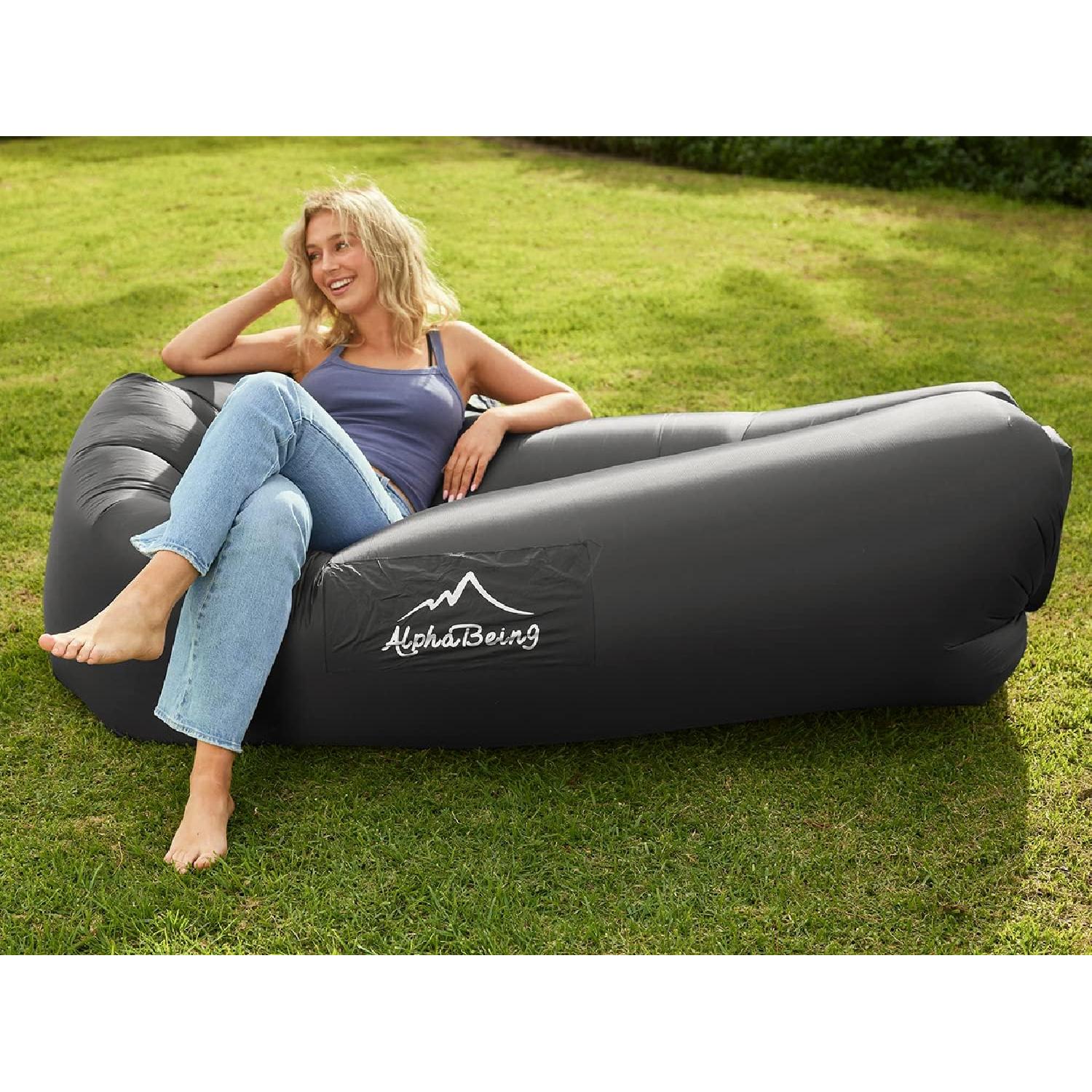 Sofá Inflable AlphaBeing con Fondo de Malla Ergonómica - Negro