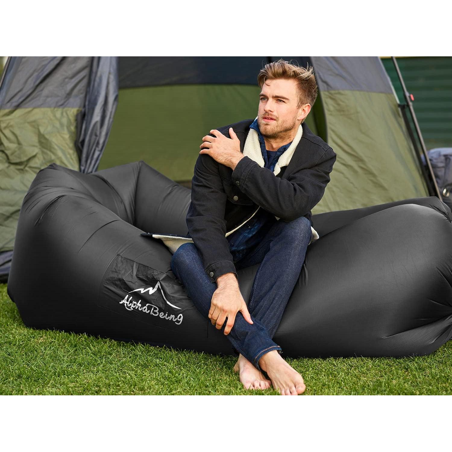 Sofá Inflable AlphaBeing con Fondo de Malla Ergonómica - Negro