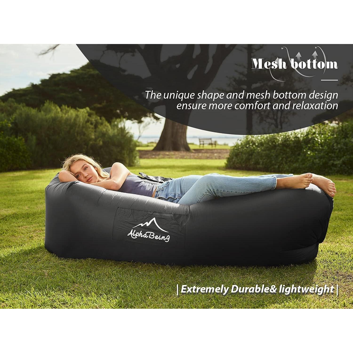 Sofá Inflable AlphaBeing con Fondo de Malla Ergonómica - Negro