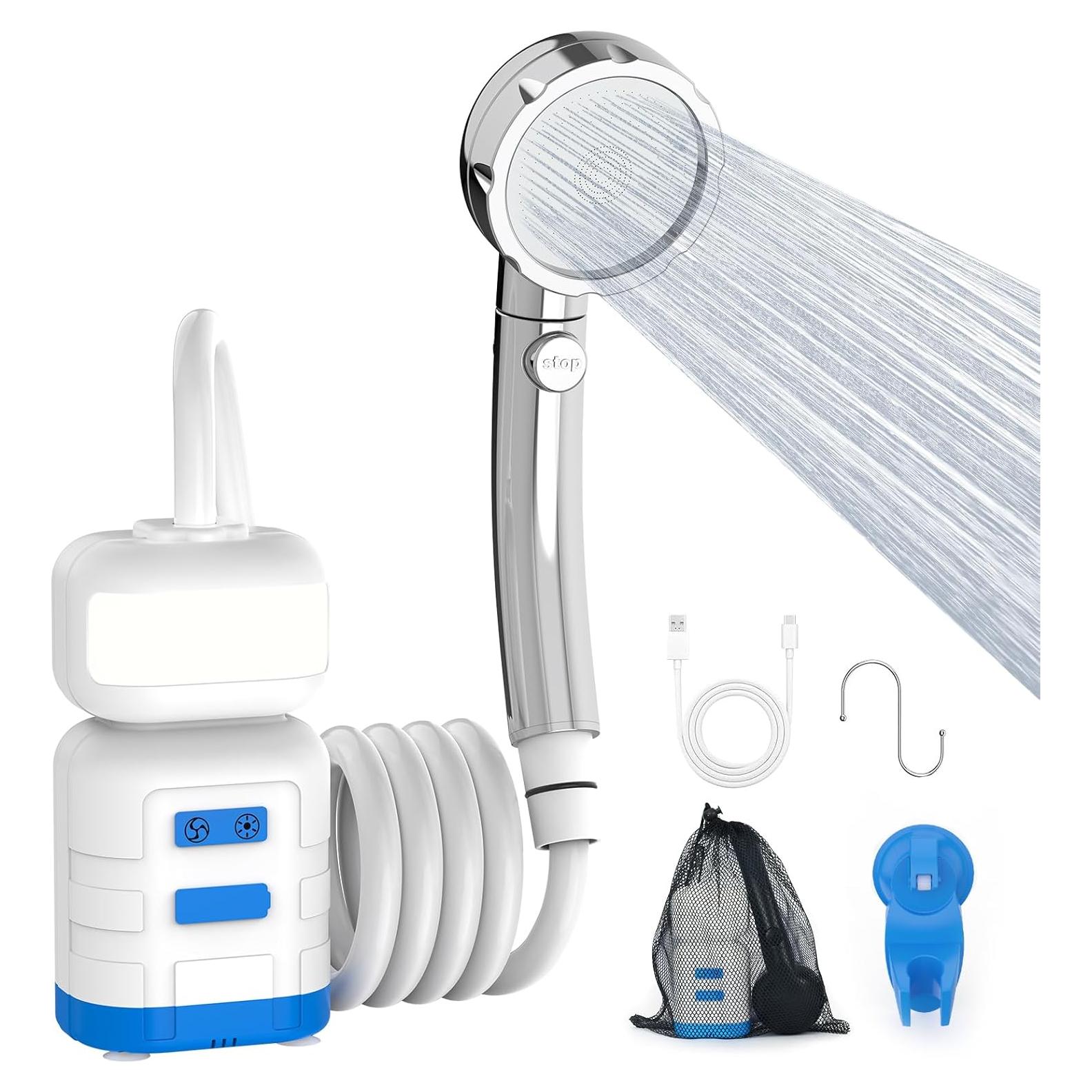 Ducha Portátil KXKL 8000mAh con Iluminación IPX7 para Camping