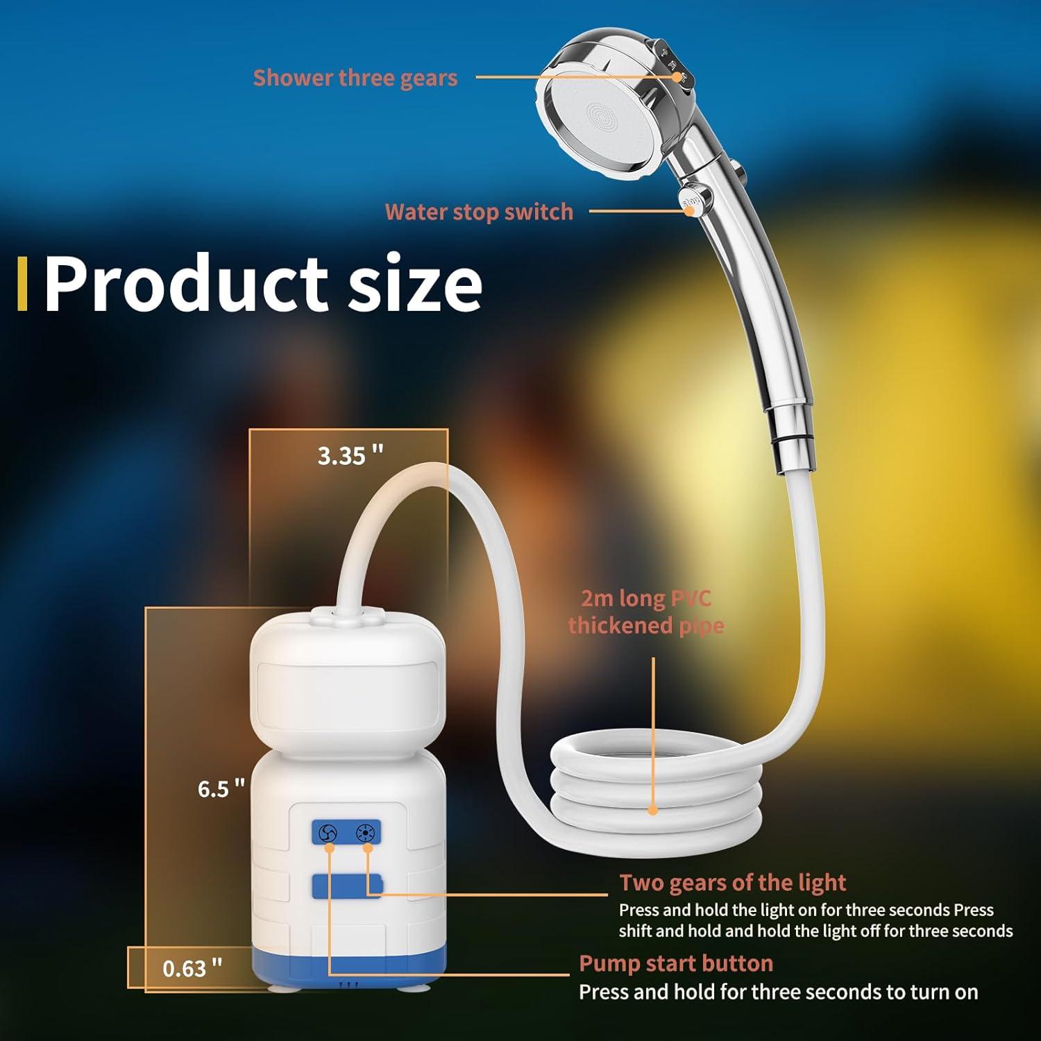 Ducha Portátil KXKL 8000mAh con Iluminación IPX7 para Camping