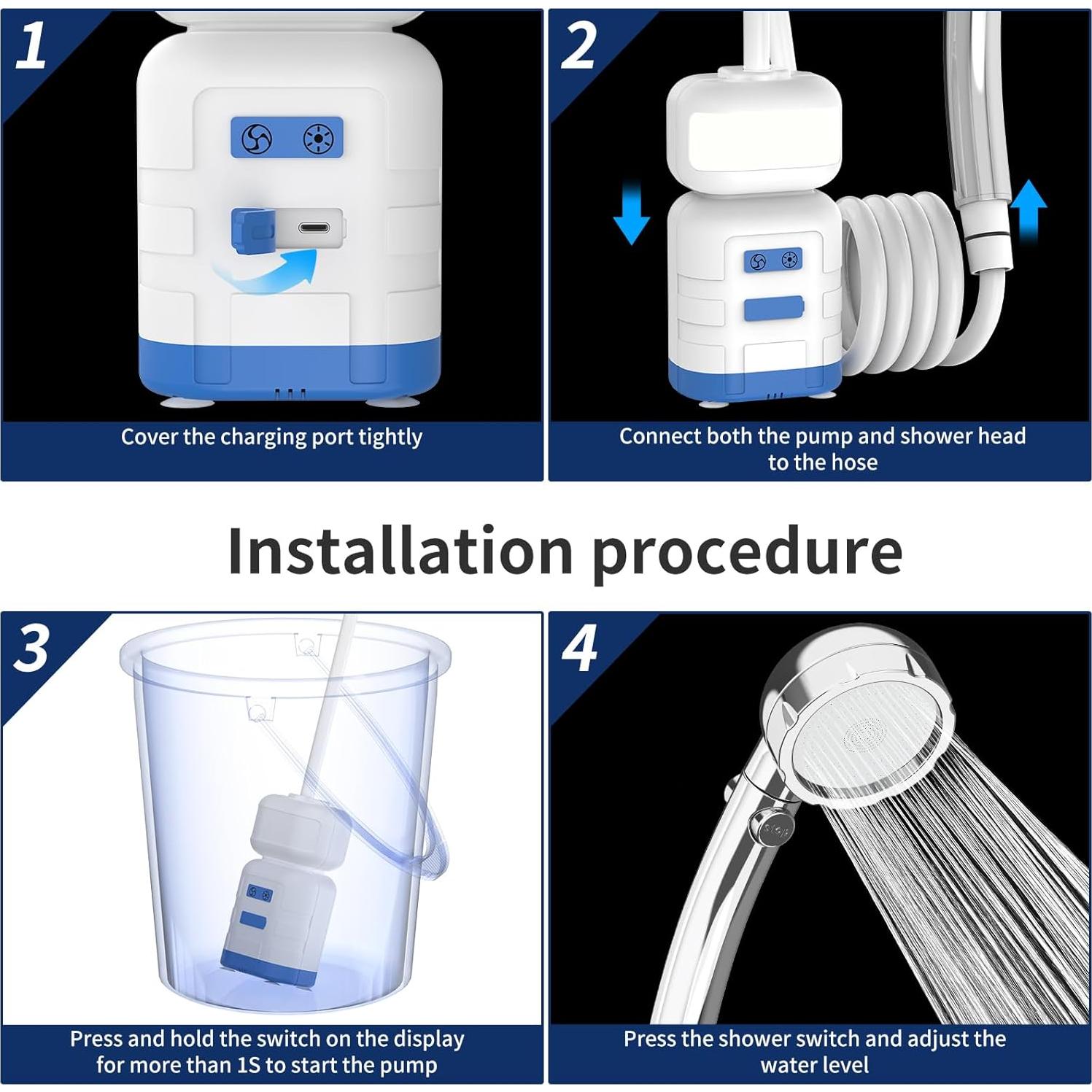 Ducha Portátil KXKL 8000mAh con Iluminación IPX7 para Camping