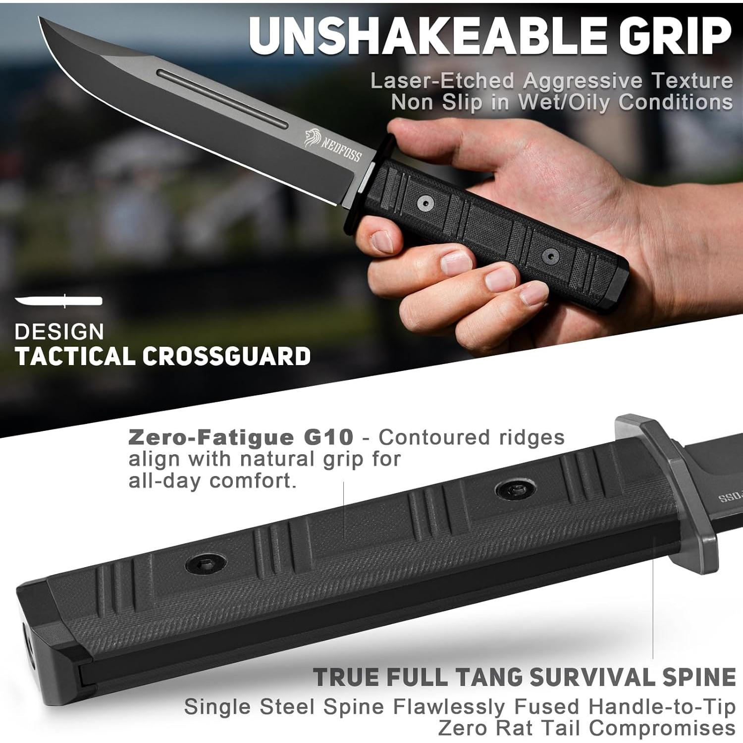 Cuchillo de Caza NedFoss BRAVE 17.3 cm Acero D2 con Funda