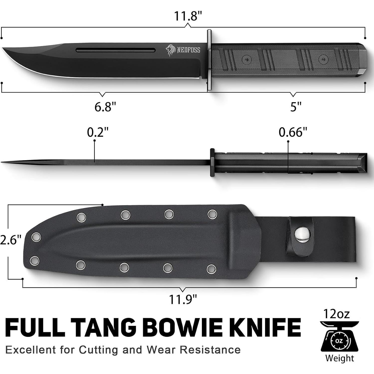 Cuchillo de Caza NedFoss BRAVE 17.3 cm Acero D2 con Funda
