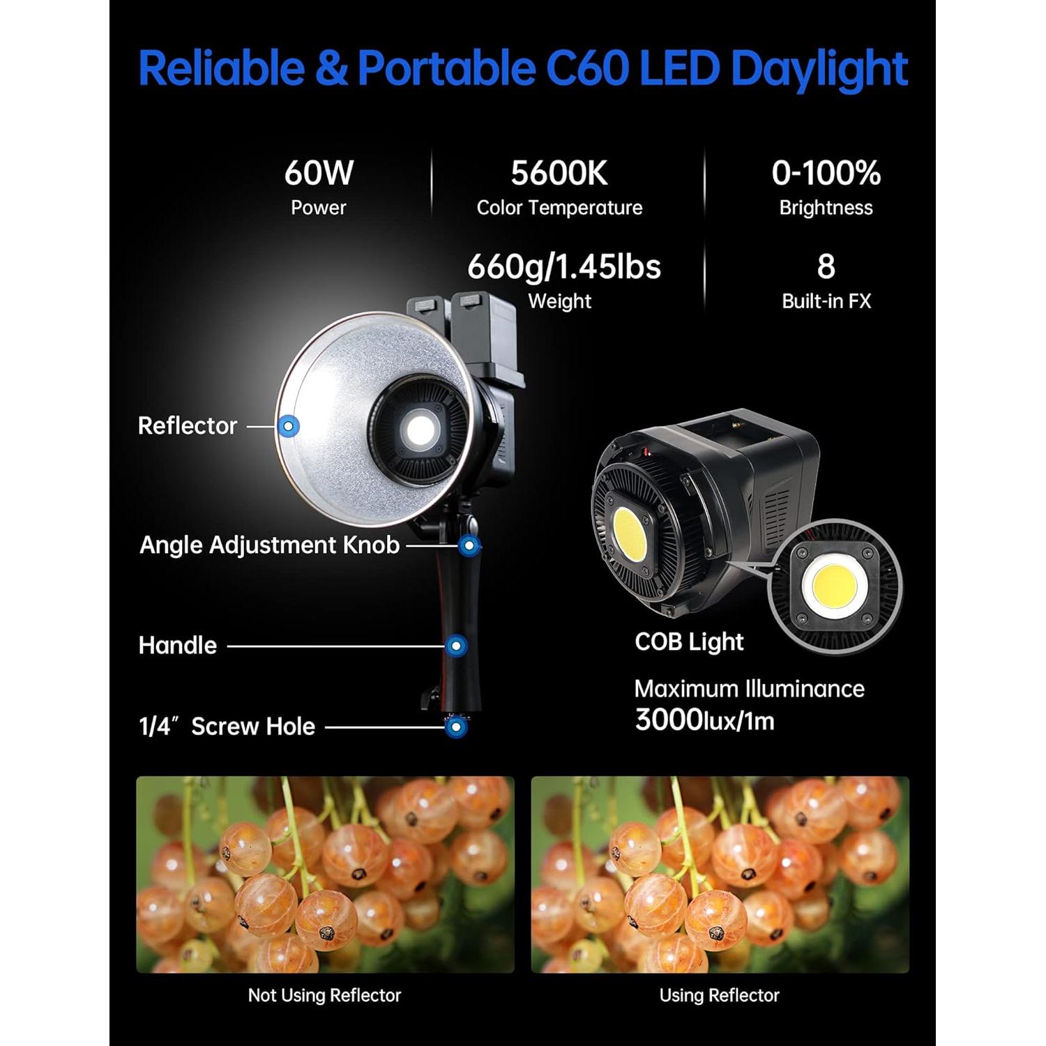 SIRUI C60 Luz de Video LED 60W COB 5600K CRI 96 para Fotografía