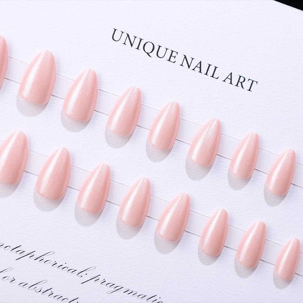 Uñas Postizas Cortas Almendra Rosadas CTTHNBD 24 Pcs