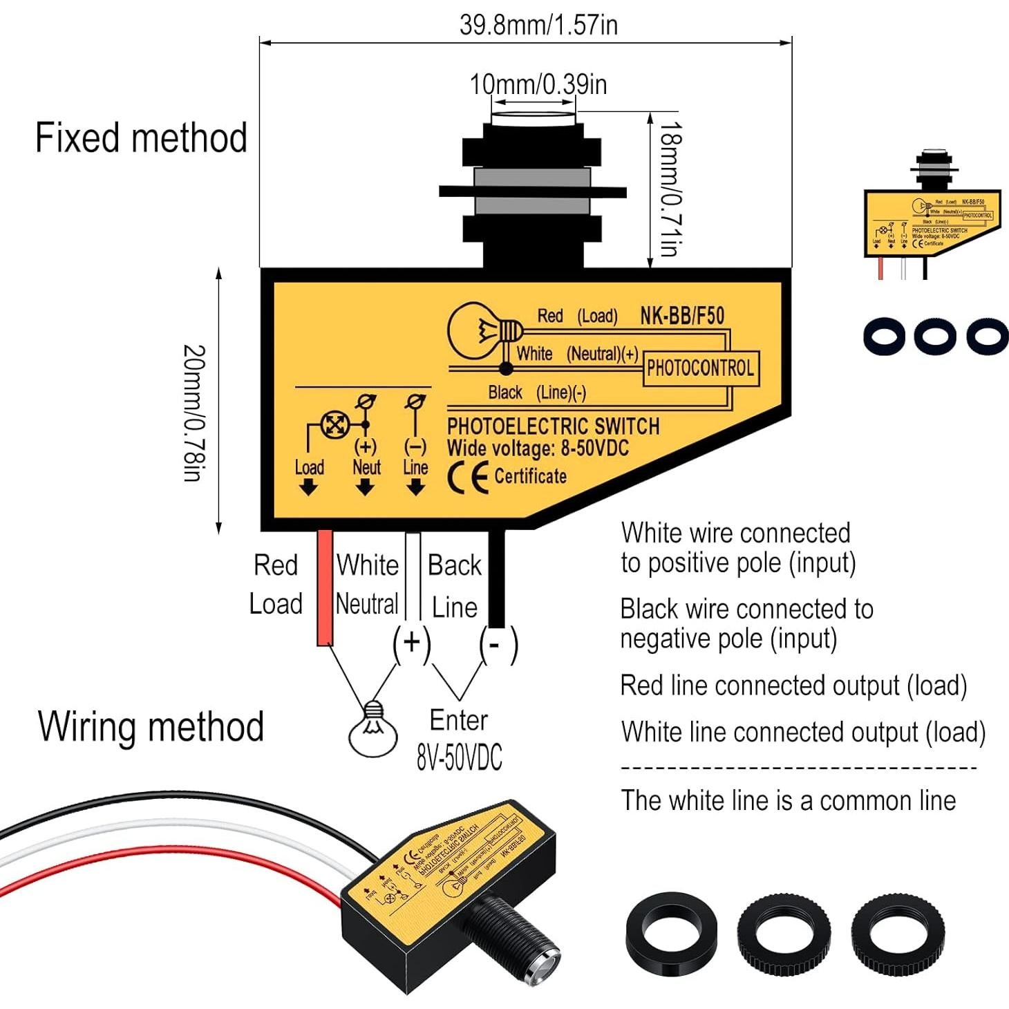 Interruptor Fotoeléctrico DC 12V 24V 36V 48V Landhoow - 2 Piezas