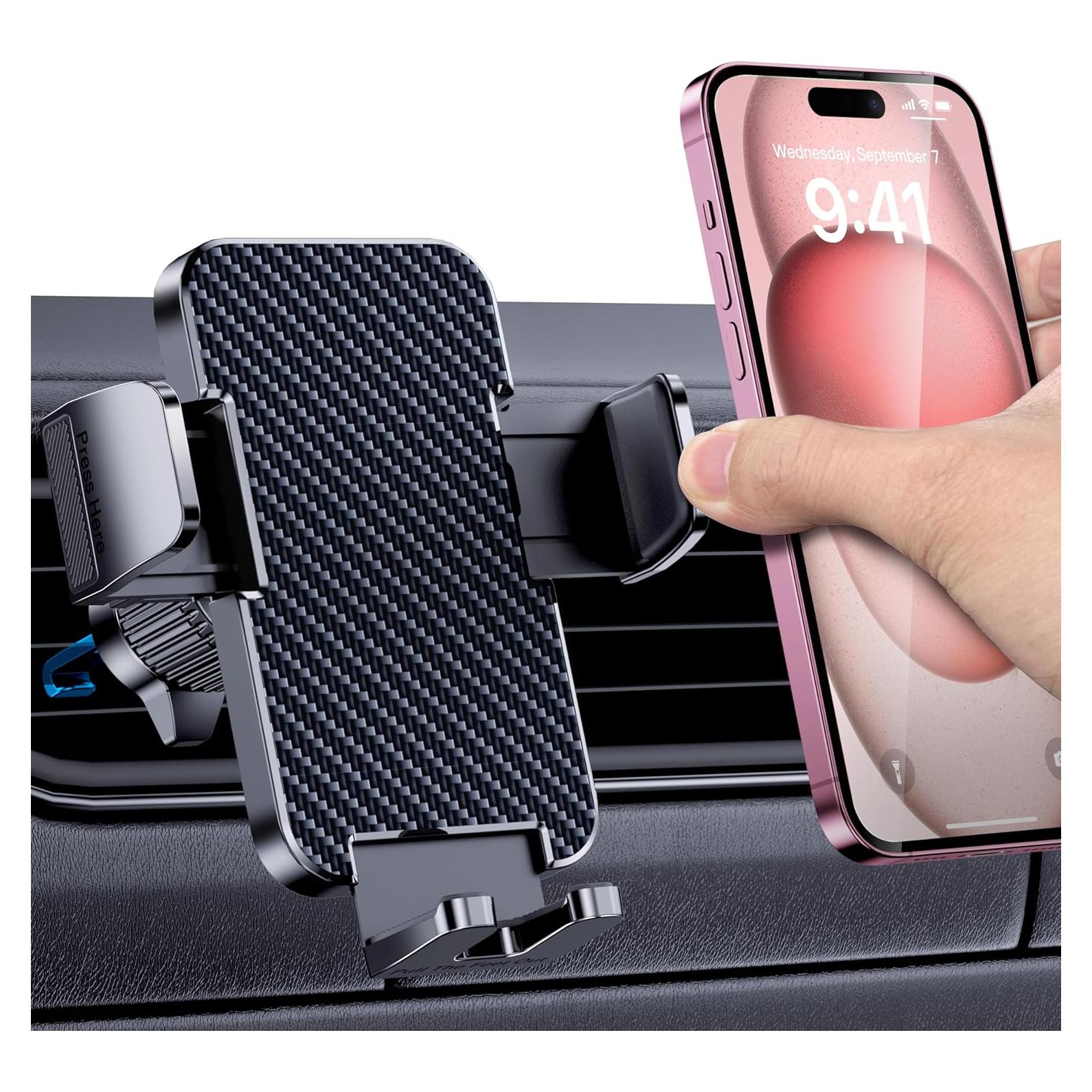 Car Phone Holder for Cell Phone Car Mount [Big Phone Friendly] Car Phone Mount Hands Free for Car Cell Phone Holder Automobile Cradle Fit for iPhone Android and All Smartphones
