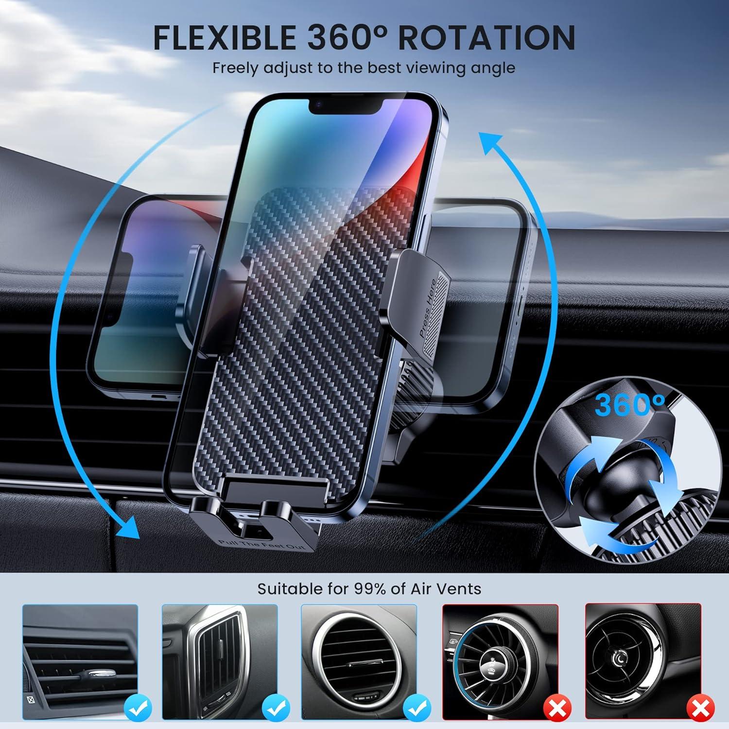 Car Phone Holder for Cell Phone Car Mount [Big Phone Friendly] Car Phone Mount Hands Free for Car Cell Phone Holder Automobile Cradle Fit for iPhone Android and All Smartphones